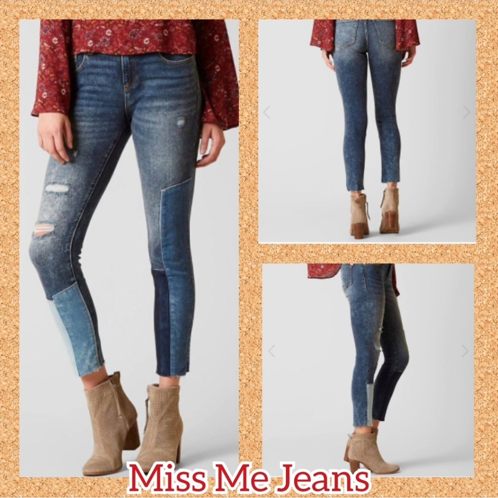 Miss Me Patchwork Out Of Sight Ankle Skinny Jeans - Rare - Picture 3 of 10